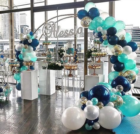 Wedding Balloon Wall, Teal Balloon Garland, Teal Balloons, Garland Arch, Balloon Wall, 40th Birthday Parties, Party Backdrop, Happy Birthday Parties, Arch Kit