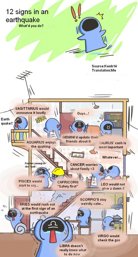 12 signs during an earthquake by 2Lazee Zodiac Signs Comic, Zodiac Situations, Aries Fanart, Zodiac Comics, Scorpio Female, Aries Funny, Funny Zodiac, Zodiac Funny, Zodiac Sign Traits