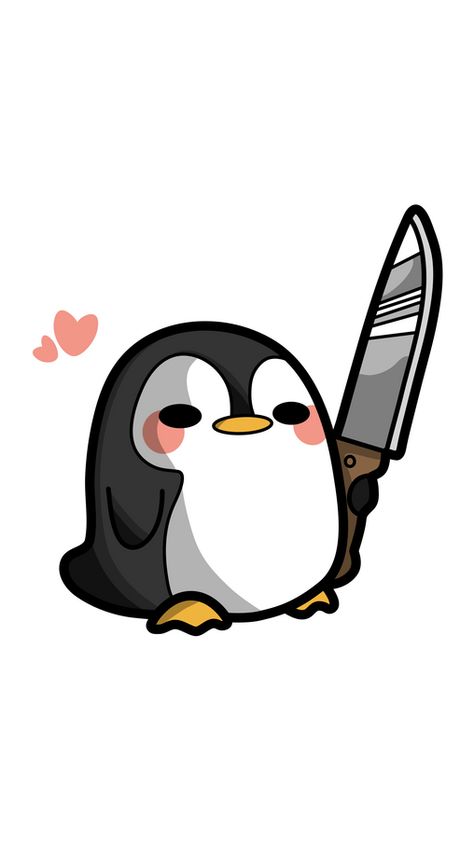 We have no doubts that everyone who sees this Cute Penguin with Knife Sticker thinks the creature is adorable, even though it can kill them with the knife it holds. What if it is one of Skipper's... Kawaii Penguin Drawing, Penguin Drawing Easy, Knife Sticker, Penguin Wallpaper, Knife Drawing, Penguin Cartoon, Penguin Drawing, Penguin Art, Geniale Tattoos