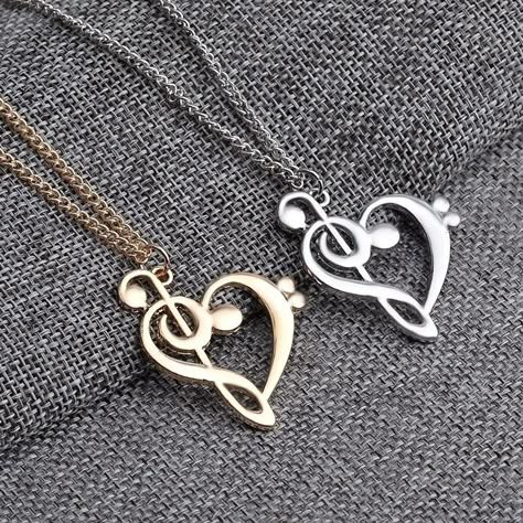 Treble Clef Music Musical Note Heart Pendant Love Necklace Silver&Gold Plated Music Necklace, Dainty Diamond Necklace, Music Jewelry, Heart Shaped Necklace, Musical Notes, Musical Note, Gold Diamond Necklace, Music Gifts, Girly Jewelry