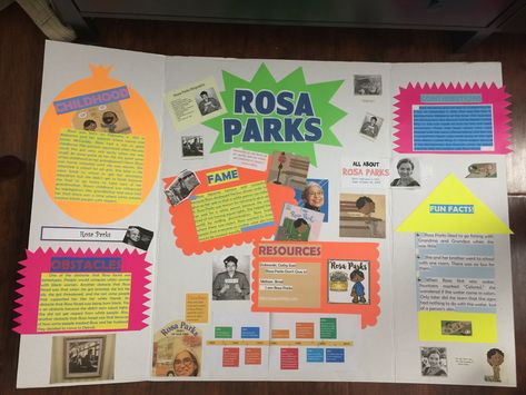 Poster Board Rosa Parks Poster Board Project, Rosa Parks Project, Rosa Parks Facts, Poster Board Ideas, Presentation Ideas For School, Student Posters, History Posters, Rosa Parks, Project Board