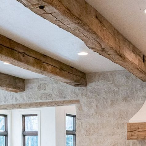 Masonmade Stone Design+Supply on Instagram: "On this cold & dreary Friday, we're mentally in this bright & airy Birchwood limestone-clad kitchen. 😍 This Kansas limestone has become a client favorite. Its neutral-light tone complements any space and adds just the right amount of texture for your contemporary-meets-rustic interior & exterior designs. Thinking of bringing natural stone into your design? Give us a shout! We'd love to help answer your questions and provide a quote. 🧱 Masonry by t Limestone Interior Walls, Limestone Accent Wall Interior, Brick Wall With Wood Beam, Interior Limestone Wall, Limestone Wall Interior, Wood Beam Flat Ceiling, Natural Stone Kitchen, Barn Apartment, Limestone Wall