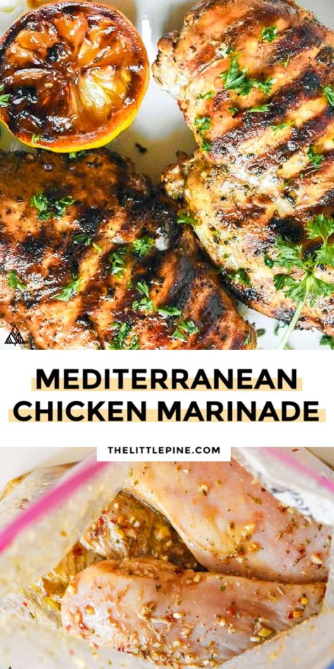 *NEW* Mediterranean chicken marinade uses bold tasty spices and balsamic vinegar to temper moist succulent chicken and coax out layers of vibrant flavor. #mediterraneanchickenmarinade #lowcarbmediterraneanchickenmarinade #lowcarbchicken #ketochicken #chicken #chickenrecipe #lowcarbdinner #ketodinner #lowcarblunch #ketolunch Mediterranean Chicken Marinade, Mediterranean Chicken Recipes, New Mediterranean, Mediterranean Diet Recipes Dinners, Grilled Chicken Marinade, Chicken Marinade Recipes, Easy Mediterranean Diet Recipes, Chicken Marinade, Mediterranean Chicken