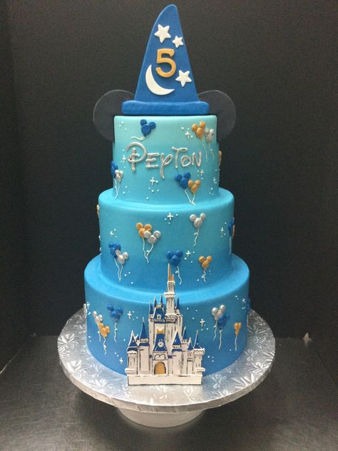 Easy Disney Birthday Cakes, Disney Castle Cake Ideas, Disney Number Cake, Disney First Birthday Cake, Walt Disney World Birthday Cake, Disney Buttercream Cake, Disney 50th Birthday Party Ideas, Disney World Themed Birthday Party For Boys, Disneyland Cake Ideas