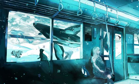 Underwater Room, Yuumei Art, Underwater City, Cocoppa Wallpaper, Underwater Art, Train Art, Blue Anime, Art Wallpaper Iphone, 판타지 아트