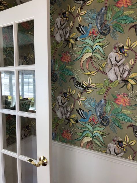 Cole & Sons savuti wallpaper Savuti Cole And Son, Savuti Wallpaper, Bird Wallpaper Bedroom, Wall Peper, Wallpaper Bold, Wallpaper Hallway, Office Guest Bedroom, Modern Farmhouse Living Room Decor, Monkey Wallpaper