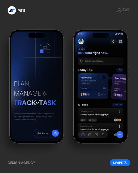 Dark App Design, App Ux Design Inspiration, App Ui设计, Ui App Design, App Themes, Task Management App, Mobile App Ui Design, Ux Design Mobile, Web Application Design