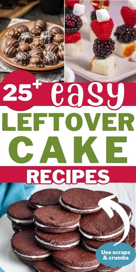 25+ Easy Leftover Cake Recipes -- Learning how to use leftover cake scraps is one of the best cake baking tips you'll find. Use scraps and crumbs to make easy desserts. Most are no-bake treats and are very forgiving of the size and shape of the cake leftovers. Cake Crumbs What To Do With, Leftover Birthday Cake Ideas, Leftover Cake Ideas What To Do With, Leftover Cupcakes Ideas, Cake Crumbs Leftover, What To Do With Leftover Cake Scraps, Leftover Chocolate Cake Ideas, Leftover Pound Cake Ideas, What To Do With Cake Scraps