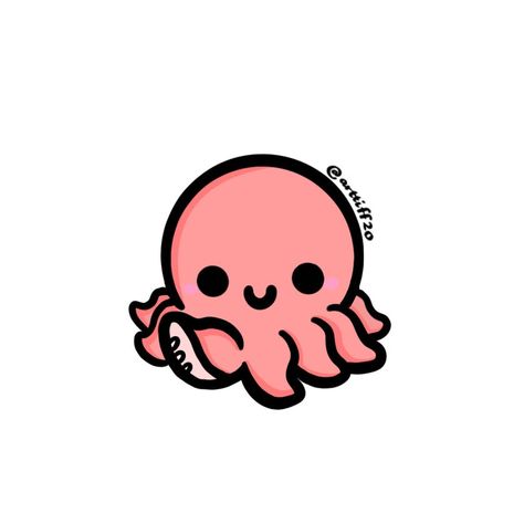 Here is Octii the Octopus Sticker! Part of the Under the Sea Collection! 2" to 3" Under The Sea Creatures Drawings, Octopus Cartoon Drawing, Octopus Drawing Cute, Chibi Octopus, Cute Octopus Drawing, Pink Backround, Octopus Cute, Kawaii Octopus, Cartoon Octopus