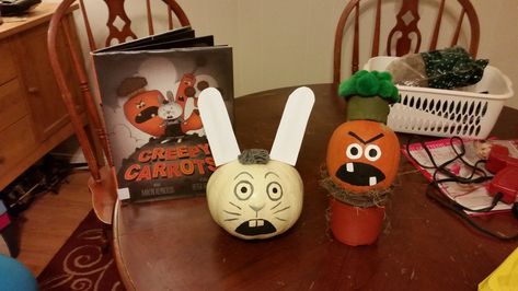 Creepy Carrots Literary Pumpkins, Fall Into A Good Book, Creepy Carrots, Book Character Pumpkins, Carrot Pumpkin, Pumpkin Decorating Diy, Character Pumpkins, First Grade Activities, Pumpkin Art