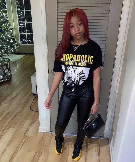 Jordan 12 Outfits Women, Jordan 12 Outfit Women Baddie, Jordan 12 Outfit Women, Jordan 12 Outfit, Jordan 12 University Gold, Cute Sneaker Outfits, Burberry Swimsuit, Jordan 12 Black, Jordan Outfit