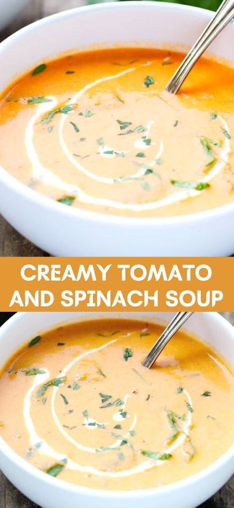 Cream Of Spinach Soup, Spinach Soup Healthy, Creamy Spinach Soup, Creamy Tomato Soup Recipe, Seafood Soups, Spinach Soup Recipe, Cream Soup Recipes, Comfort Soup Recipes, Canned Tomatoes