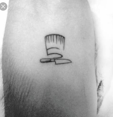 Getting this tattoo once I'm settled in the kitchen! Chef Tattoo For Women, Simple Chef Tattoo, Cook Tattoo Ideas, Tattoo Cooking Chef, Kitchen Tattoo Ideas, Cook Tattoo Chef, Chef Tatoos Culinary Tattoos, Small Food Tattoos, Cooking Tattoo Ideas