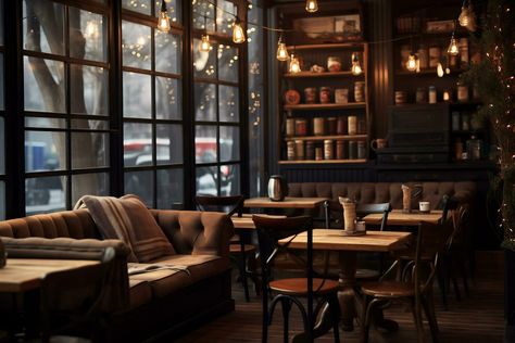 AI Generative Image of cozy ambience of cafe Cozy Coffee Shop Aesthetic Vintage, Coffee Shop Bookstore Cozy, Cafe Lounge, Cozy Coffee Shop Ambience, Cafe Interior Design Cozy, Cozy Cafe Interior Coffee Shop, Cozy Book Store Cafe, Vintage Cafe Interior Design, Cozy Cafe Aesthetic Dark