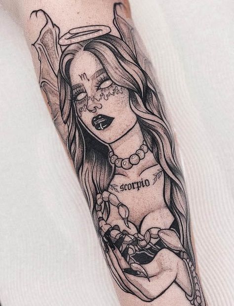 Scorpio Tattoos, Tattoo Lounge, Face Tattoos For Women, Wand Tattoo, Tarot Tattoo, Horoscope Tattoos, Panda Tattoo, Scorpio Tattoo, Wicked Tattoos