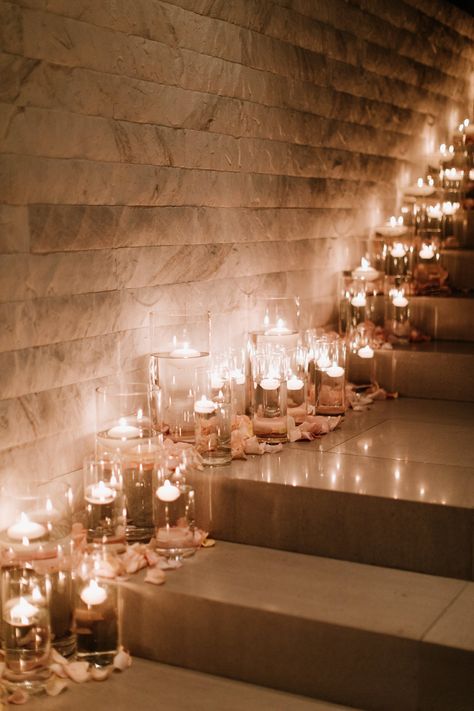 Candles Stairs, Staircase Candles, Candle Staircase, Starry Night Wedding Theme, Candle Theme, Starry Wedding, Night Wedding Reception, Wife Of The Party, Night Wedding Decor