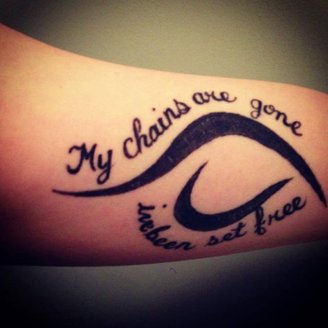 my chains are gone, I've been set free #NEDA recovery symbol tattoo My Chains Are Gone Tattoo, Tattoo Ideas For Recovery, Narcotics Anonymous Tattoo, Soberity Tattoo, Recovery Tats, Tattoo Recovery, Neda Symbol, Recovery Tattoos, Tattoo Sayings