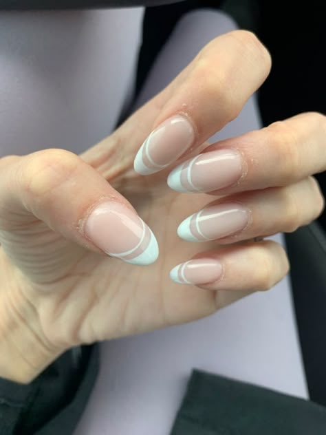 French Tips With Extra Line, White French Tip Nails Double Line, White Double Line French Nails, White French Tip Nails Two Lines, Double French Manicure Tips, French Double Tip Nails, French Tip Acrylic Nails Double Line, French Tips Variations, French Tip Nails Two Lines