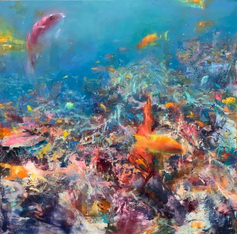 Sharks Underwater, Palette Painting, Ocean Paintings, Underwater Scenes, Underwater Painting, Gcse Art Sketchbook, Sophisticated Art, Underwater Art, Coastal Painting