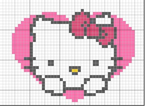 Free Hello Kitty in Heart Cross Stitch Chart or Hama Perler Bead Pattern Cross Stitch Hello Kitty, Stitch Hello Kitty, Grid Crochet, Pixel Grid, Hello Kitty Crochet, Graph Crochet, Pixel Crochet, Tapestry Crochet Patterns, Crochet Design Pattern