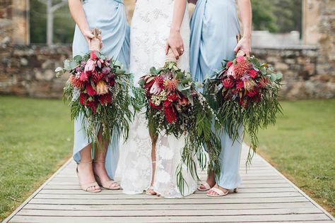 Swallows Nest Farm: protea, banksia, bottlebrush, australian native wedding bouquet Australian Native Wedding, Native Wedding Flowers, Native Bouquet, Tiana Wedding, Wedding Bouquets Diy, Native Wedding, Church Wedding Flowers, Holly Wedding, Bouquets Diy