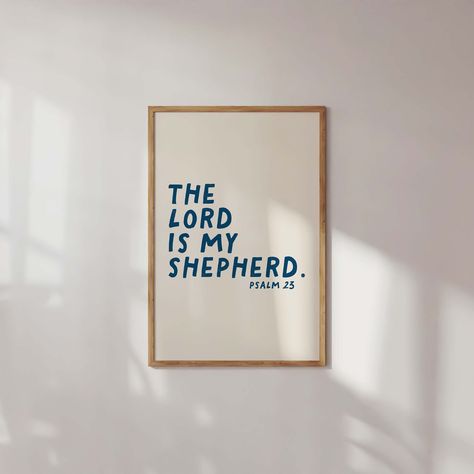 "See our full collection at https://www.olkeningpress.etsy.com Elevate your space with our \"Psalm 23\" The Lord is My Shepherd Minimalist Christian Wall Art. This striking digital print features the heartfelt message in a warm red handwritten typeface, seamlessly blending modern design with faith-inspired aesthetics. Perfect for any interior, from contemporary to bohemian, this trendy Bible art serves as a daily reminder of gratitude and blessings. Ideal for dorm room essentials, this instant D Bible Art Prints, Modern Christian Painting, Wall Art Bible Verse, Diy Christian Wall Art, Psalm 23 Wall Art, Diy Large Wall Art Ideas, Christian Wall Art Bedroom, Bible Room Decor, Christian Home Decor Ideas