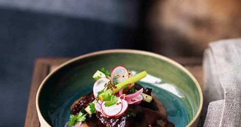 Three Blue Ducks, Beef Cheeks Recipe, Pickled Celery, Celery Salad, Beef Cheeks, Beef Salad, Fine Dining Recipes, Braised Beef, Slow Cooked