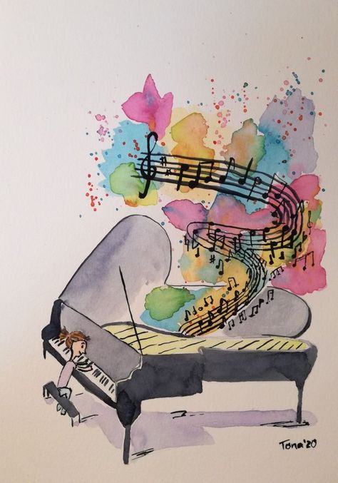 Music Day Drawing, Music Drawings Ideas Creative, Music Notes Painting, Music Art Painting, Harmony Art, Singer Art, Piano Art, Musician Art, Sheet Music Art