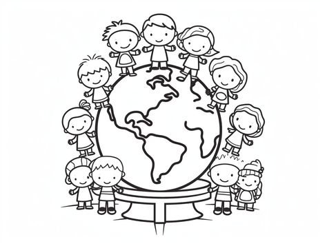 illustration of Globe coloring page for children Globe Coloring Page, World Map Coloring Page Free Printable, Drawing Of The World Globe, Earth Clipart Black And White, World Map Coloring Page, Mandala Turtle, Global Citizenship, Family Engagement, Fantasy Fairy