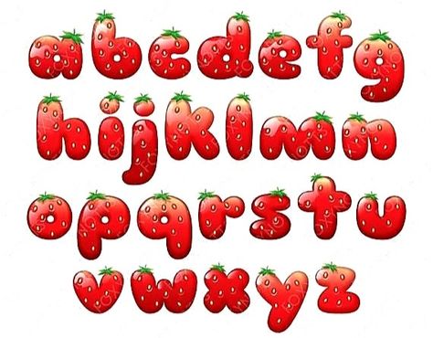 Fruit Letters, 3d Strawberry, Computer Font, Name Paintings, Doodle Fonts, Diy Bed Frame, Hand Lettering Alphabet, Red Strawberry, Lower Case