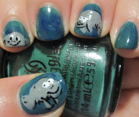 Lit from Within: Manatee Nails! Manatee Nails, 3d Acrylic Nails, Body Decoration, Manatees, Animal Print Nails, Favorite Animal, Central Florida, Original Drawing, Stylish Nails