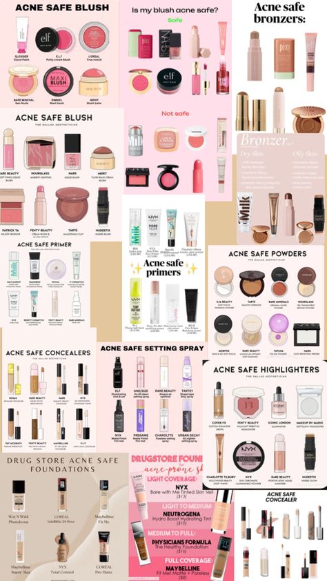 Boards that represent many acne safe makeup products, many that are drug store friendly. Acne Safe Makeup, Products For Glowing Skin, Safe Makeup, Acne Makeup, Drugstore Products, No Makeup Makeup, Simple Makeup Tips, Makeup Accesories, Makeup Help