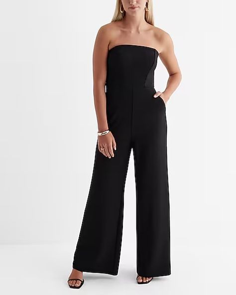 Strapless Wide Leg Jumpsuit | Express Strapless Jumpsuit Outfit Dressy, Oath Ceremony Outfit, Strapless Jumpsuit Outfit, Jumpsuit Express, Capsule Wardrobe Fall Winter, Extra Dresses, White Rehearsal Dinner Dress, Ceremony Outfit, Rehearsal Dinner Outfits