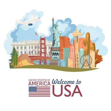 Welcome To Usa, Travel Outfit Cold To Warm, Travel Cardigan, America Poster, Chico California, Silky Terrier, States In America, Space Poster, Flag Vector