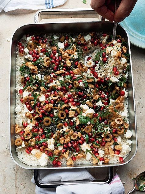 Levantine Recipes, Olive Salsa, Pomegranate Salsa, Wilderness Festival, Mint Rice, Yotam Ottolenghi Recipes, Ottolenghi Recipes, Cooking Rice, Baked Rice