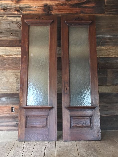 Old french doors, wish I knew their history Vintage double doors Vestibule doors Art Deco French Doors, Narrow French Doors, Vintage French Doors, Old French Doors, Antique Door Hardware, Blue Bungalow, Double Door Entrance, Doors And Floors, Vintage Doors