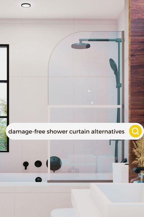 Rent Hacks, Diy Shower Door, Renter Friendly Upgrades, Renter Friendly Decorating, Renter Hacks, Door Alternatives, Curtain Alternatives, Hoh Rainforest, Guest Bathroom Renovation