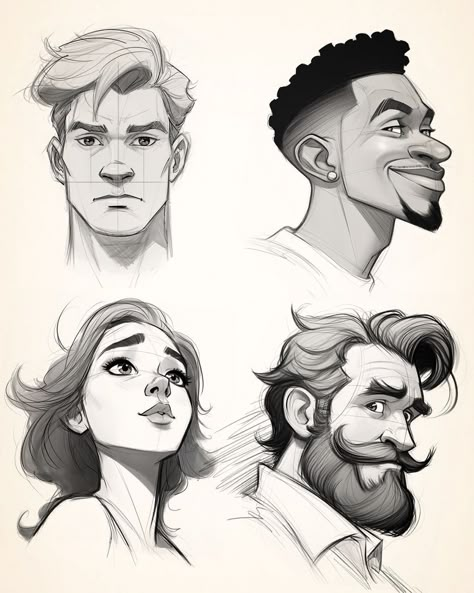 Portraits Art Stylized Portrait Sketch, Comic Style Art Illustration Character Design, Drawing Animated Characters, Character Design Study, Comic Style Art Sketch, Comic Art Style Character Design, Character Design Styles, Comic Character Drawing, Cartoon Face Drawing