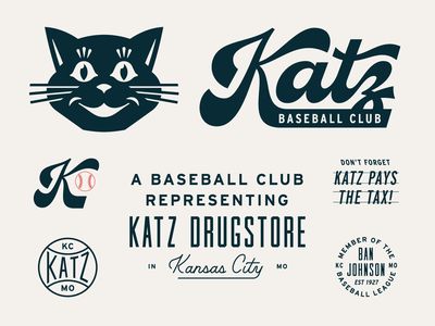 Katz Baseball Club Revival by Nathan Holthus on Dribbble Vintage Baseball Logo, Onyx Logo, Carpenter Logo, Sports Typography, Badminton Club, Baseball Designs, Kitten Tattoo, Cat Logo Design, Baseball Logo