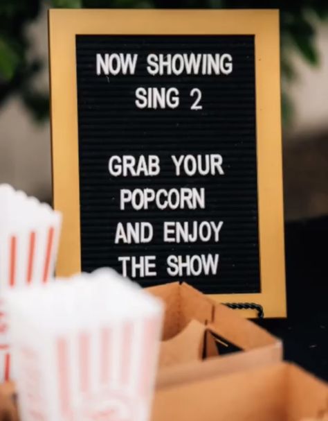 Netflix And Chill Party Theme, Movie Viewing Party, Movie Night Sign Diy, Diy Movie Poster Marquee, Now Showing Movie Sign, Movie Night Sign, Outdoor Movie Party, Backyard Movie Party, Movie Night Birthday Party