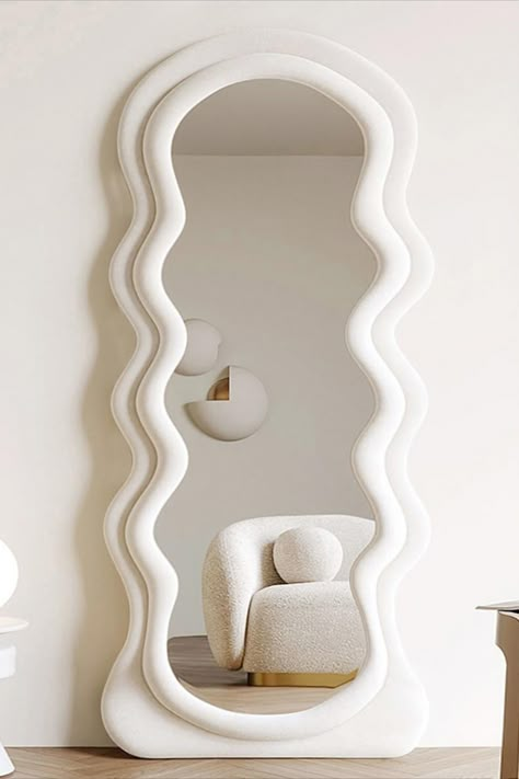 Funky Mirrors, Arched Floor Mirror, Full Length Mirror Stand, Full Length Mirrors, Wavy Mirror, Wooden Mirror Frame, Mirror Room, Interior Design Per La Casa, Large Wall Mirror