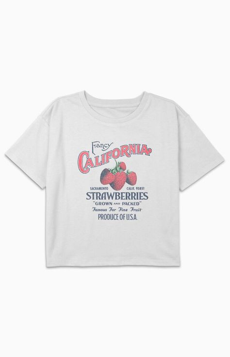 Kids California Strawberries T-Shirt Pacsun Graphic Tees, Sunny Vibes, Food T, Sun Shirt, Kids Graphic Tees, Pant Shirt, Golden State, Short Rompers, Tee Shop