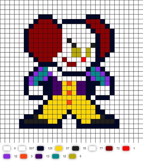 Pennywise the Clown Perler Bead Pattern Clown Pixel Art, Image Pixel Art, Perler Projects, Arte 8 Bits, Perler Art, Pixel Art Templates, Perler Bead Templates, Perler Crafts, Diy Perler Bead Crafts