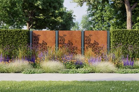 Corten Steel Fence, Steel Fence Panels, Metal Garden Screens, Garden Privacy Screen, Timber Fencing, Garden Privacy, Weathering Steel, Garden Screening, Steel Fence