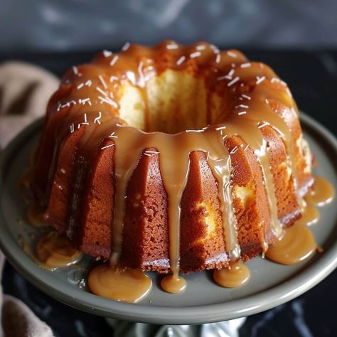 Salted Caramel Butter Cake, Caramel Butter Cake, Caramel Kentucky Butter Cake, Salted Caramel Kentucky Butter Cake, Kentucky Butter Cake Recipe, Pound Cake Glaze, Caramel Butter, Kentucky Butter Cake, Apple Bundt Cake