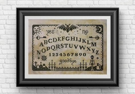 Needlecraft Patterns, A4 Frame, The Sun And Moon, Halloween Cross Stitches, Ouija Board, Cross Stitch Samplers, Pattern Images, Back Stitch, Stitching Art