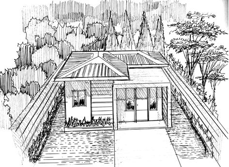 Bungalow house House Perspective, Arch Sketch, One Point Perspective, Silhouette Drawing, House Sketch, Point Perspective, Bungalow House, House Designs, Bungalow