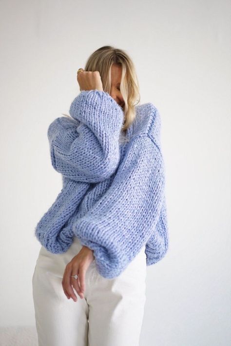 Folk Knitting, Periwinkle Sweater, All Jeans, Chunky Cardigan, Chunky Knit Sweater, Super Chunky, Thick Sweaters, September 2024, Wardrobe Inspiration