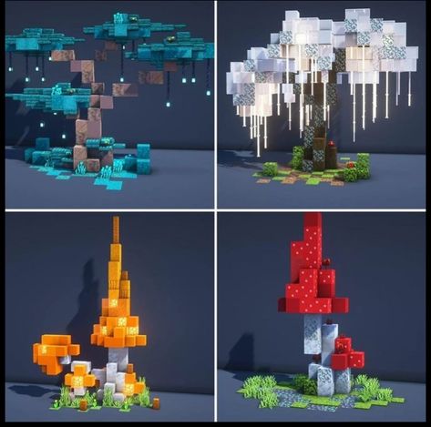 Minecraft Minecraft Leaves Decoration, Glass Fog Minecraft, Coral Minecraft Builds, Minecraft Fairy Build Ideas, Minecraft Mini Builds Aesthetic, Minecraft Hanging Decorations, Light Tower Minecraft, Warped Planks Minecraft House, Minecraft Lights Design