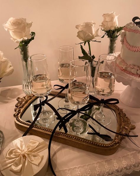 Half Birthday Candle, Dinner Setup, Coquette Birthday, Birthday Party Drinks, 21st Bday Ideas, Beyond Blessed, Elegant Birthday Party, Early 20s, Mirror Vanity Tray